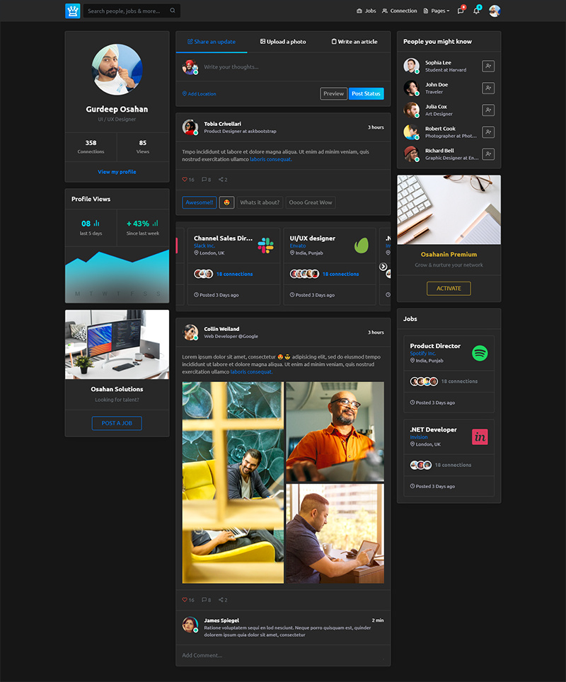 Olink - Job Portal & Social Network HTML - Dark Template