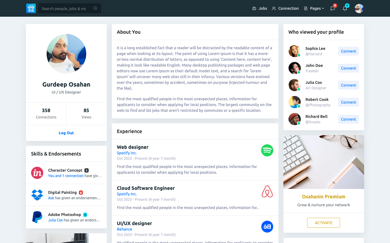 Osahanin - Job Portal & Social Network HTML Template - Light Template